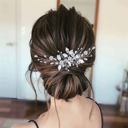 Crystal Pearl Hair Comb Clip Pin Alloy Leaf Hair Comb Handma