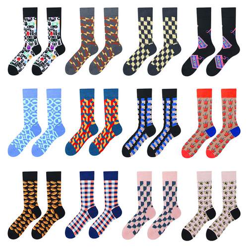 Colorful Mens Crew Socks Soft Cotton Fun Design Ankle Socks