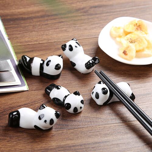 2pcs Cute Panda Ceramic Chopsticks Holder Stand Kitchen Supp