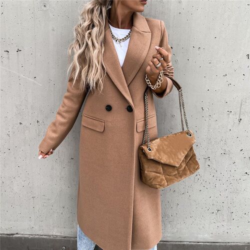 Autumn Womens Long Woolen Coat Retro Fashion Womens Black