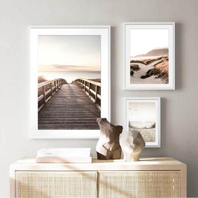 Scandinavian Nature Landscape  Painting Grass Bridge Beach S