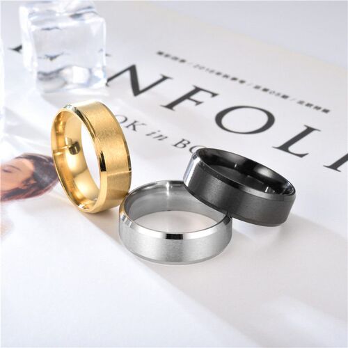 8mm Men Ring Black Carbide Classic Solid Color Metal White W