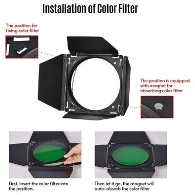 Barn Door+Honeycomb Grids + 4 Color Filter For Bowens Mount
