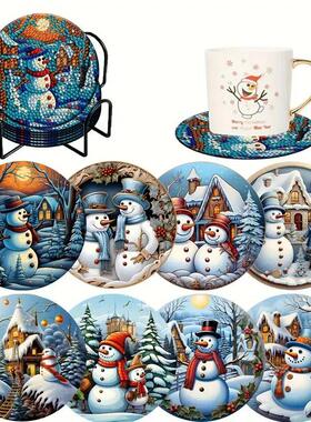 6/Set DIY Christmas Snowman Pattern Diamond painting coaster