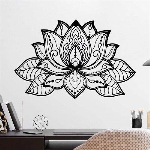 Black Color Lotus Flower Shaped Metal Wall Art Bedroom