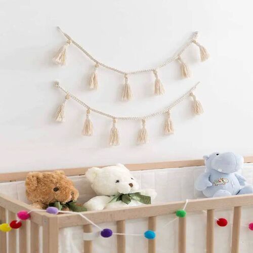 Nordic Cotton Rope Wooden Bead Garland with Tassel Wall Hang