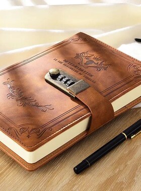 A5 200 Pages Retro Password Book with Lock Diary Thickened C