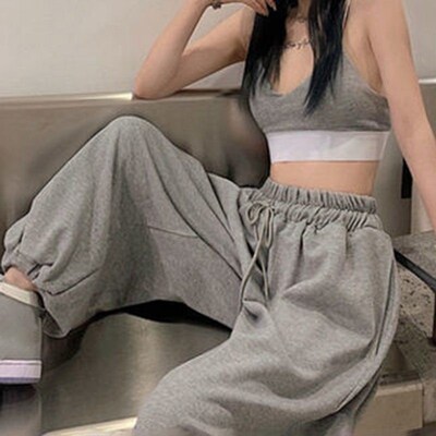 Gray Sweatpants for Women 2022 Autumn New Baggy Fashion Over