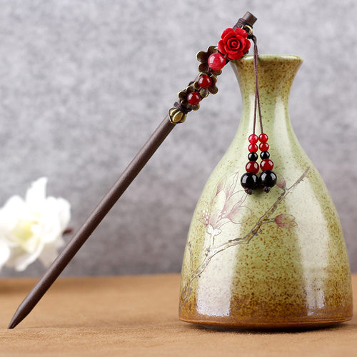 Vintage Wood Flower Hairpin For Women Antique Hair  For Girl