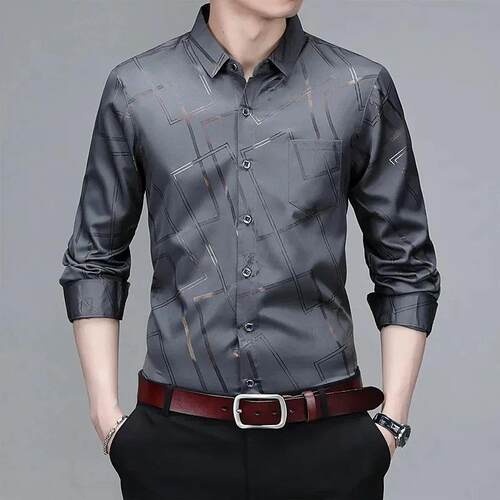 Mens Casual and Fashionable Long Sleeved Printed Shirt, Non