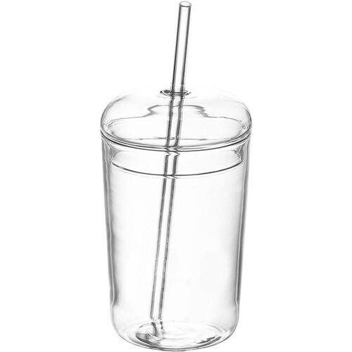 Transparent glass straw cup with lid coffee beverage cup