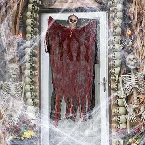 Halloween Terror Hanging Skull Head Tulle Pendant Front Door