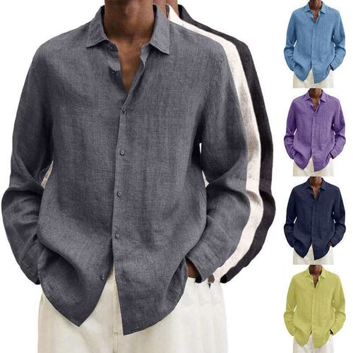 Autumn Long Sleeve V-Neck Loose Button Cotton Linen Shirt Sh