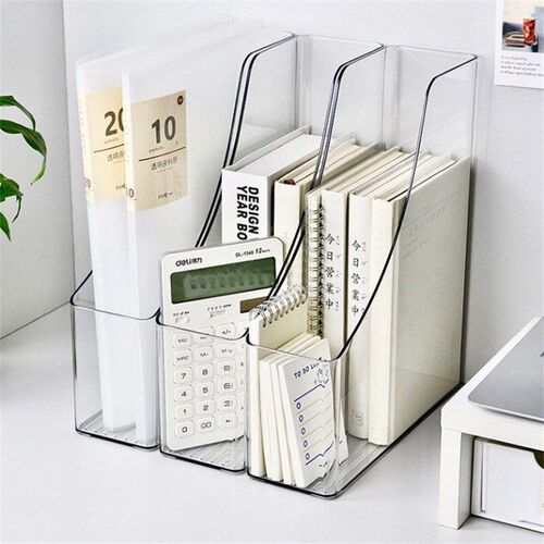 Minimalist Clear Plastic Office Desk Magazine Organizer with