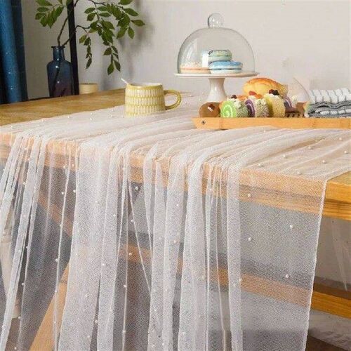 Pearl Tulle Fabric Off White Mesh Pearl Beaded Gauze Lace