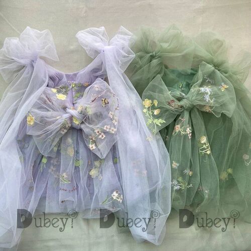 2023 Baby Embroidery Dress Girl Summer Dress Floral Bows Sle