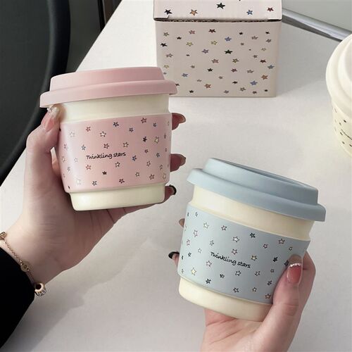 Macaron Style Ceramic Mug Star Design Portable Breakfast Cup