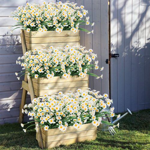 1 Bundles Outdoor Artificial Daisies Fake Flowers UV Resista