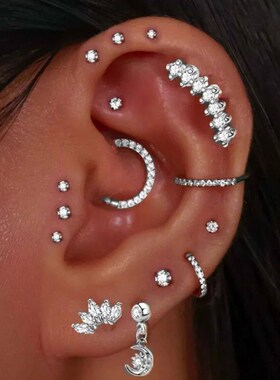 Stainless Steel Hoop Piercing Earring For Women Zircon CZ Ca