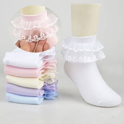 3 Pairs Cotton Lace Ruffle Princess Mesh Breathable Socks Ch