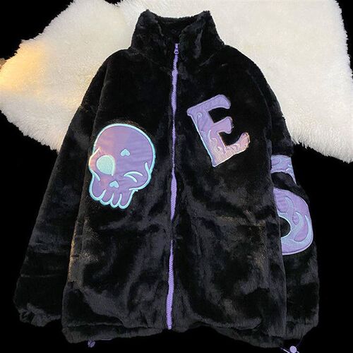 Winter 2021 new embroidery letters imitation rabbit fur zipp