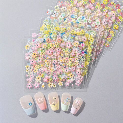24pcs Flower With Diamond Nail ers Set 3D Nail Art ers Self-