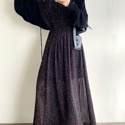 Zichuan Floral Chiffon Sling Dress Womens Summer Slimming E