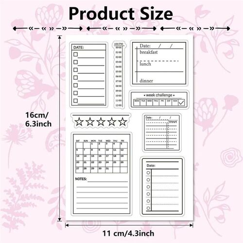 1pc Calendar Planner Label Stencils Clear Rubber Stamp Vinta