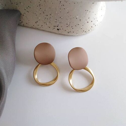 Brown Geometric Round Dangle Earings Vintage Matte Drop Earr