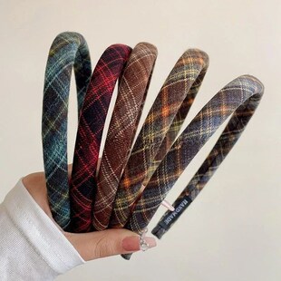 Elegant Plaid Bezel Hairband for Women Korean Retro Headband