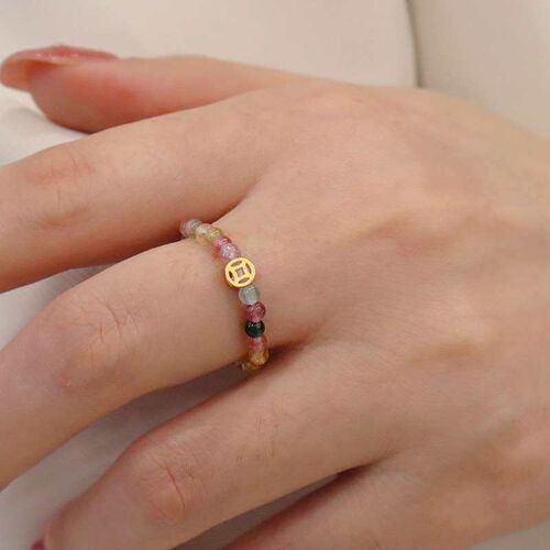 Natural Rainbow Tourmaline Ring Womens Small Tourmaline Bea