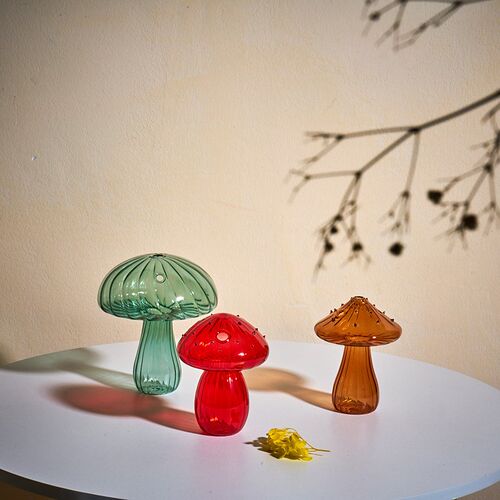 Handcrafted Glass Vase In Mushroom Shape  Hand-Blown Glass V
