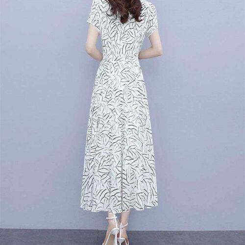 White chiffon dress, womens summer dress, new figure-flatte
