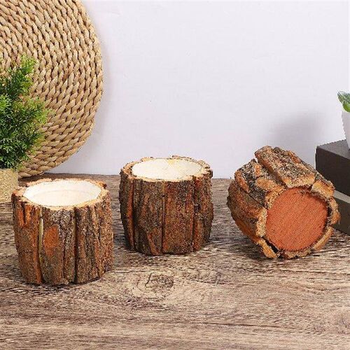 3Pcs Waterproof Flower Bucket 9X8Cm Wood Planter Country