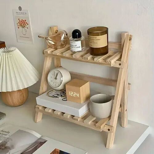 1p Bilayer Wooden Storage Shelf  Desktop Organizer Shelves T