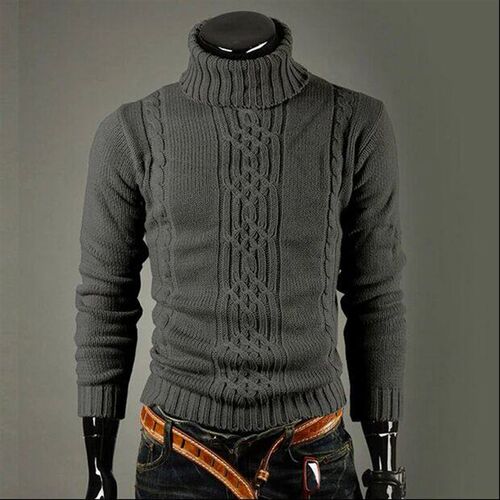 Mens High Turnover Collar Pullover Jacquard Sweater Mens S