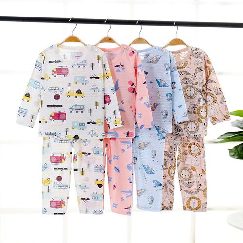 New Childrens Summer Home Suit Breathable Cotton Long-sleev