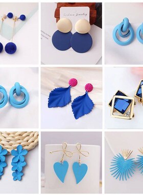 New Blue Color Dangle Earring for Women Round Metal Flower L