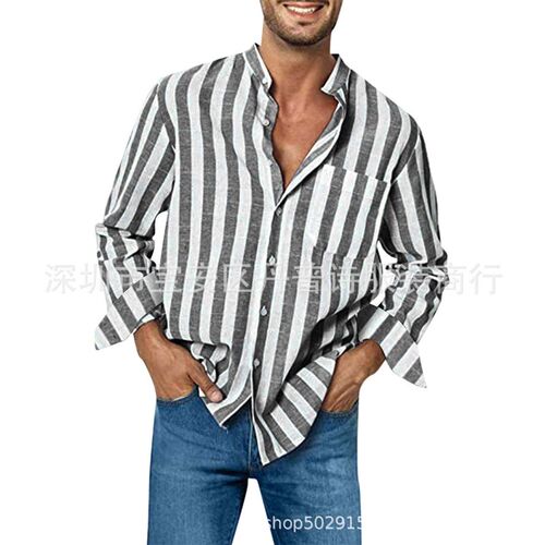 Autumn Striped Casual Shirt Lapel Mens All-match Fashion Yo