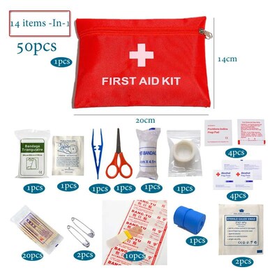 50pcs Set Portable First Aid Kit Red Car Emergency Kit Acces