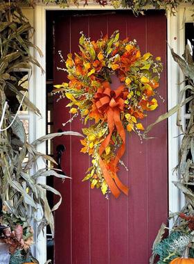 Autumn Coloured Rattan Wreath Wall Home Decoration Harvest-f