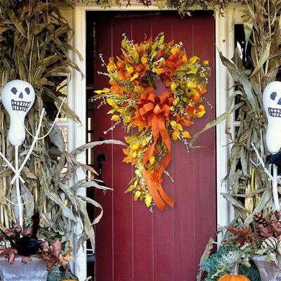 Autumn Coloured Rattan Wreath Wall Home Decoration Harvest-f