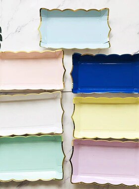4pcs Solid Color Disposable Tableware Fruit Cake Dish Rectan