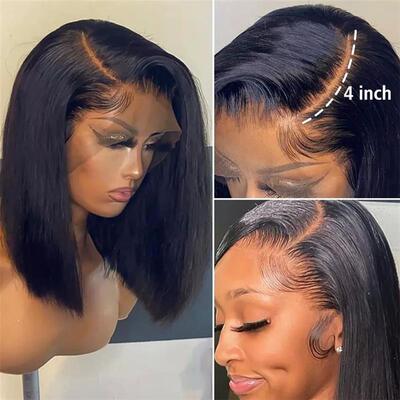 Short Bob Human Hair Wigs Brazilian 13x1 T Part Straight Lac
