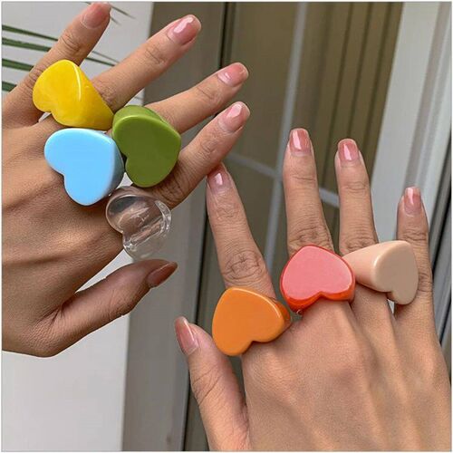 Korean New Resin Love Ring Simple Color Acrylic Big Heart Ir