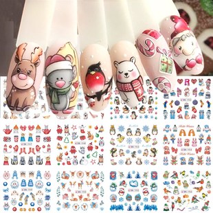 12pcs Cute Christmas Nail Stickers Cartoon Animal Design Pen