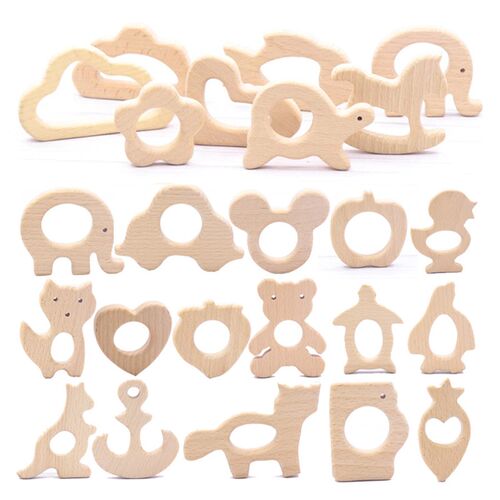 1pcs Baby Animal Natural Beech Teething Wooden Teether Roden
