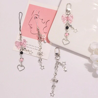 Goth Y2K Phone Charm Bow Heart Star Keychain Pendant Kawaii