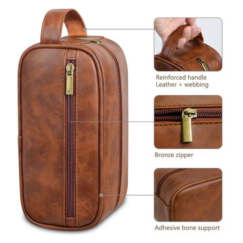 Men Leather Wash Bag Travel Business Trips Portable Cosmetic