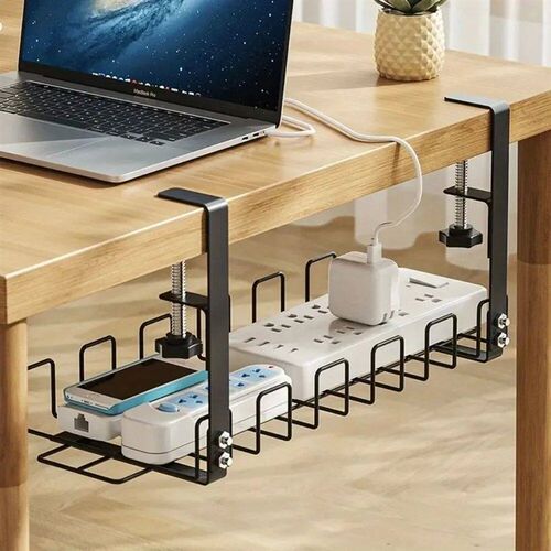 1pc Under Table Storage Rack Metal Cable Management Tray Hom